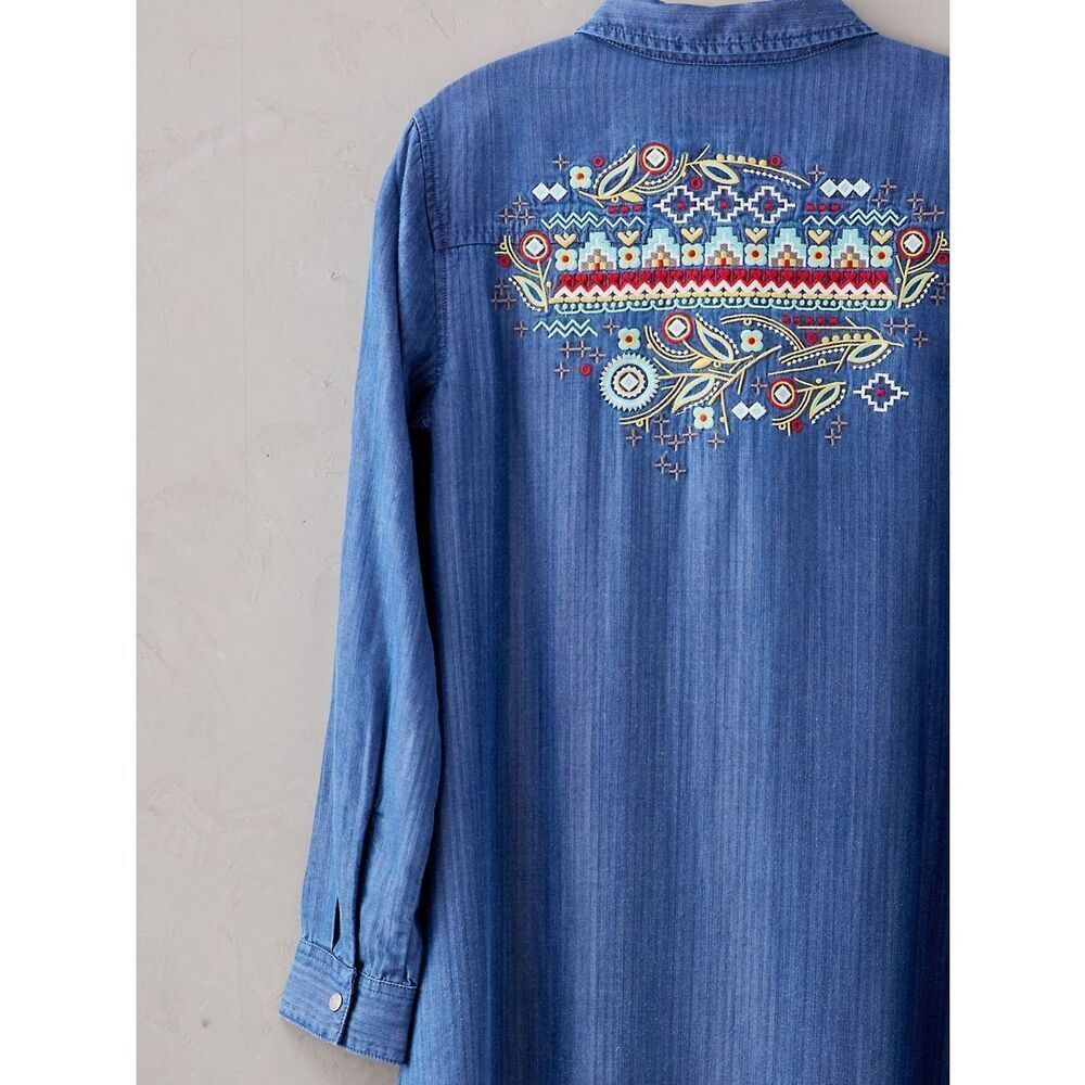 Overland Carly Embroidered Tencel Shirt Dress in River Blue Size XS - Picture 2 of 12